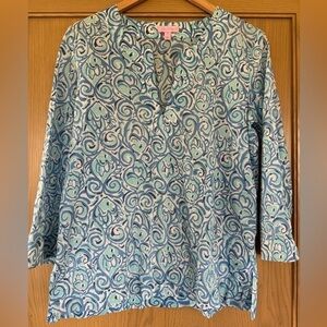 Lilly Pulitzer Tropical Pullover Cotton Blouse with Slit Detail / Medium